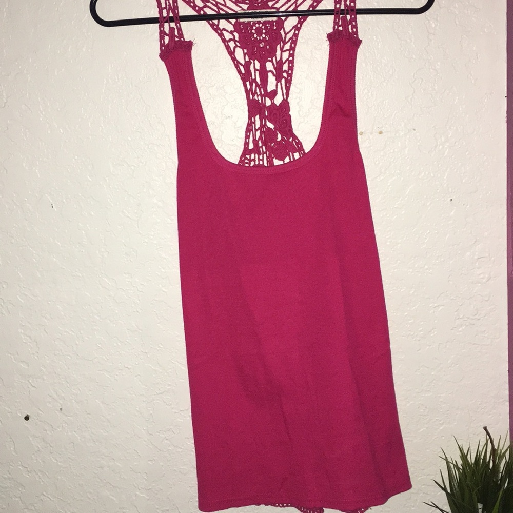 Pink tank top with lacy back